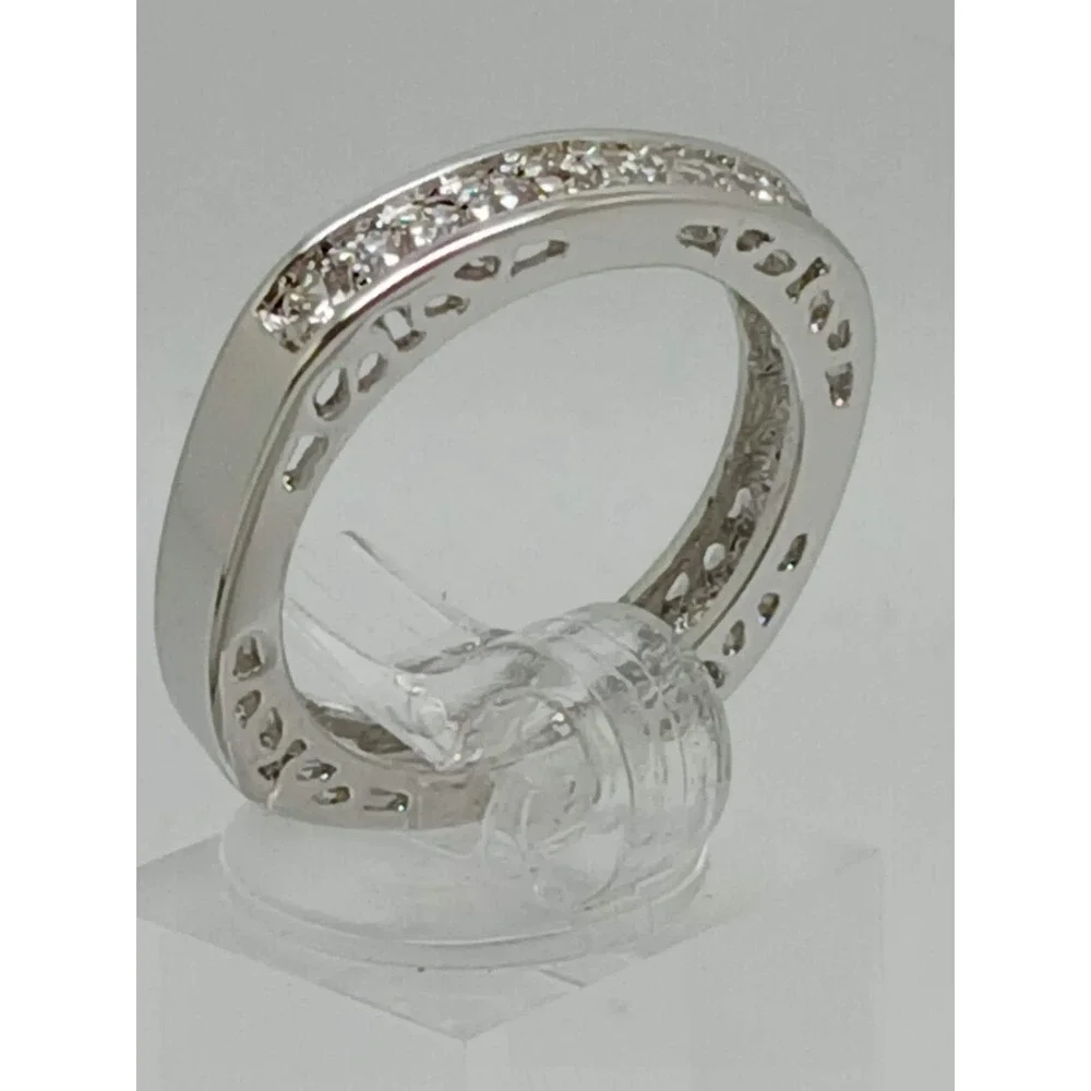 Unique Vintage White Gold GP Round Cut Sim Diamond CZ Stack Wedding Ring‎ Size 8